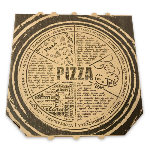 Krabica na pizzu z vlnitej lepenky 33 x 33 x 3 cm [100 ks] RETRO, 